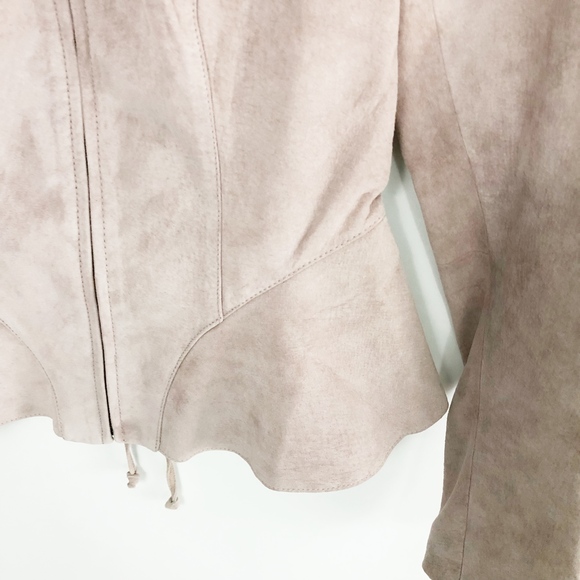 intermix • sofie pink blush rose suede lace up peplum fitted zip jacket - Picture 5 of 9